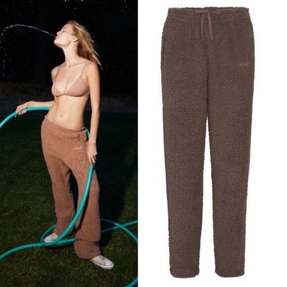 Skims Pull On Fleece Sherpa Teddy Jogger Pants Brown Cozy Loungewear 4X/5X NWT - Picture 1 of 13